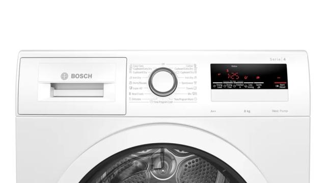 Сушилня Bosch WTH85203BY SER4, Tumble dryer with heat pump 8 kg , Energy efficiency A++,  65 dB, EasyClean AutoDry, Anti-vibration design, Sensitive Drying system, Fast drying 40 ', Drum volume 112 l, white