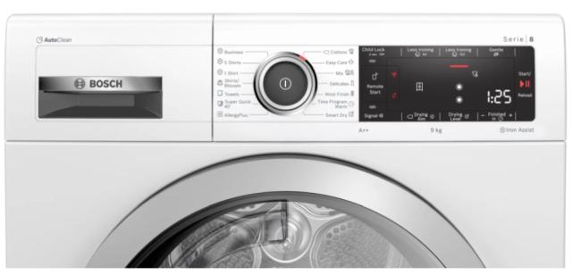 Сушилня Bosch WTX87KH1BY SER8 Tumble dryer with heat pump 9kg A++ / A cond., 62 dB, AutoClean, drain set, Iron Assist, interior light, HC, silver-black grey door
