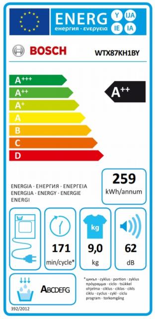 Сушилня Bosch WTX87KH1BY SER8 Tumble dryer with heat pump 9kg A++ / A cond., 62 dB, AutoClean, drain set, Iron Assist, interior light, HC, silver-black grey door