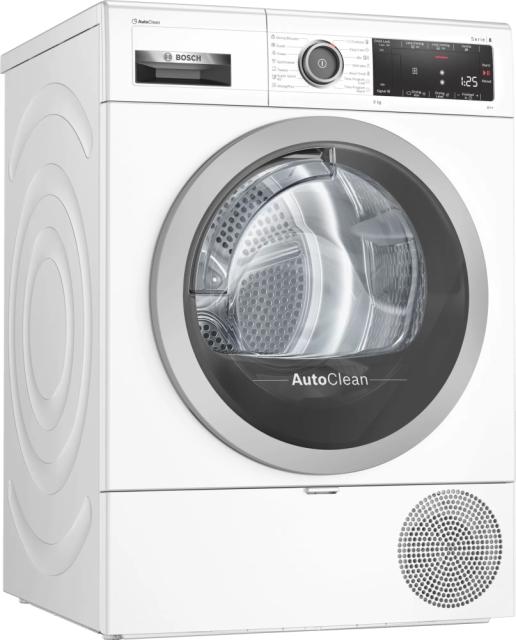 Сушилня Bosch WTX87M90BY SER8; Premium; Tumble dryer with heat pump 9kg A++ / A cond., 62 dB, AutoClean, drain set, interior light, silver-black grey door