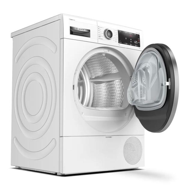 Сушилня Bosch WTX87M90BY SER8; Premium; Tumble dryer with heat pump 9kg A++ / A cond., 62 dB, AutoClean, drain set, interior light, silver-black grey door