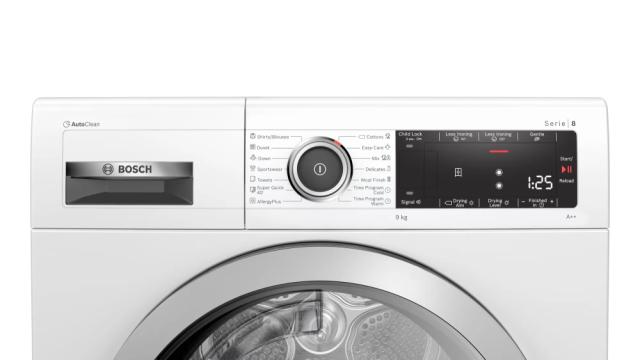 Сушилня Bosch WTX87M90BY SER8; Premium; Tumble dryer with heat pump 9kg A++ / A cond., 62 dB, AutoClean, drain set, interior light, silver-black grey door