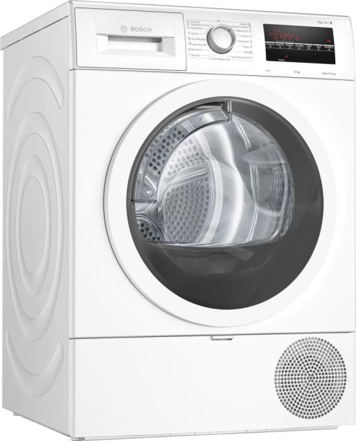 Сушилня Bosch WTR85T00BY SER6; Premium; Tumble dryer with heat pump 9kg A++  65 dB EasyClean, white-black grey door, drain kit acc. WTZ1110