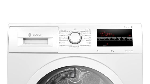 Сушилня Bosch WTR85T00BY SER6; Premium; Tumble dryer with heat pump 9kg A++  65 dB EasyClean, white-black grey door, drain kit acc. WTZ1110