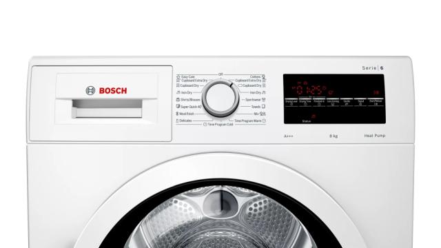 Сушилня Bosch WTR87TW0BY SER6; Premium; Tumble dryer with heat pump 8kg A+++ / A cond., 64 dB EasyClean, white-black grey door, drain kit acc. WTZ1110