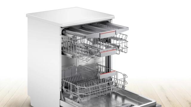 Съдомиялна Bosch SMS4HVW33E SER4 Free-standing dishwasher, D, Polinox, 9,5l, 13ps, 6p/4o, 46dB, Silence 44dB, 3rd drawer, Rackmatic, white, Eco 320 min, HC