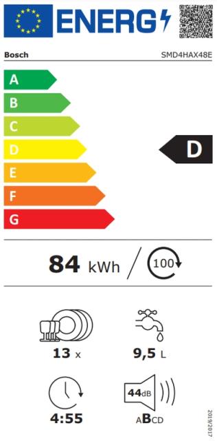 Съдомиялна Bosch SMD4HAX48E SER4 Dishwasher fully integrated, 60 cm, Energy efficiency D, ExtraDry, AquaStop, 9,5l, 13 sets, 44 dB, Silence 41 dB, Home Connect, Wi-Fi, 