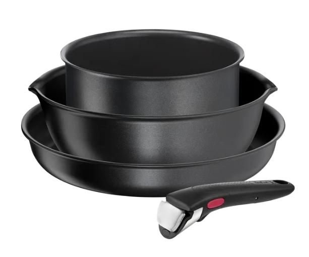 Комплект тигани и тенджери Tefal L7629453, SET 4PCS IND ING6 G6 DAILY CHEF NOIR (22 deep FP + 26 FP + 18 SCP + handle) 