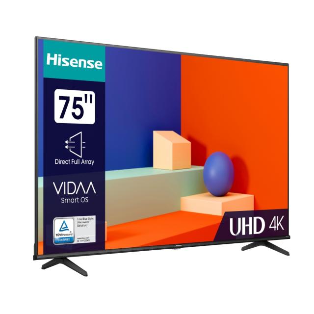 Телевизор Hisense 75" A6K, 4K Ultra HD 3840x2160, DLED, DFA, Precision Colour, HDR 10+, HLG, Dolby Vision, DTS Virtual X, Smart TV, WiFi, BT, AnyView Cast, Gaming Mode, 1xHDMI2 eArc, 2xHDMI, 2xUSB, LAN, CI+, DVB-T2/C/S2, Black