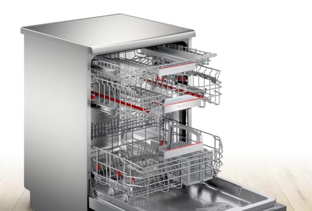 Съдомиялна Bosch SMS6EDI06E SER6 Free-standing dishwasher, D, EcoDrying, 9,5l, 13ps, 6p/4o, 42dB, Silence 39dB, Extra Space 3rd basket, Extra Clean Zone, inox, HC