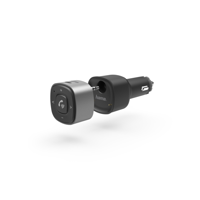 Bluetooth приемник за кола HAMA 3.5 мм жак, USB зарядно, 2.4 A, Черен/Сребрист