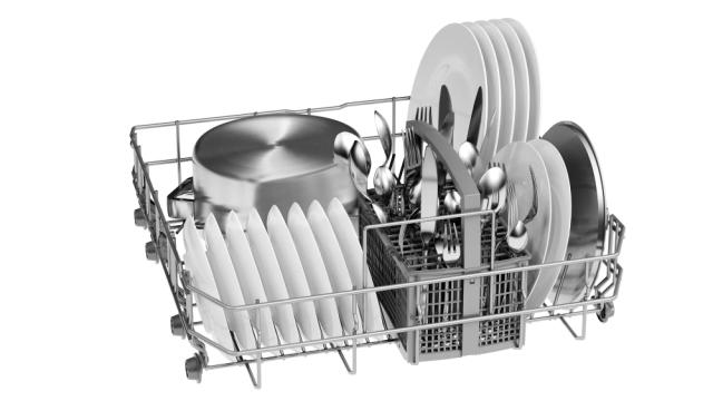 Съдомиялна Bosch SMS2ITW04E SER2 Free-standing dishwasher, E, Polinox, 10,5l, 12ps, 5p/3o, 50dB, white, Start delay 9h, w/o Height Adjustable Top Basket, HC