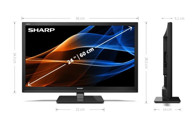 Телевизор Sharp 24EA3E, 24" LED HD TV 1366x768, 100 000:1, DVB-T/T2/C/S/S2, Active Motion 100, Speaker 2x5W (4 ohm), Dolby Digital, 2xHDMI, SCART, 3.5mm Headphone jack / line-out, USB, Bluetooth, Hotel Mode, Stand