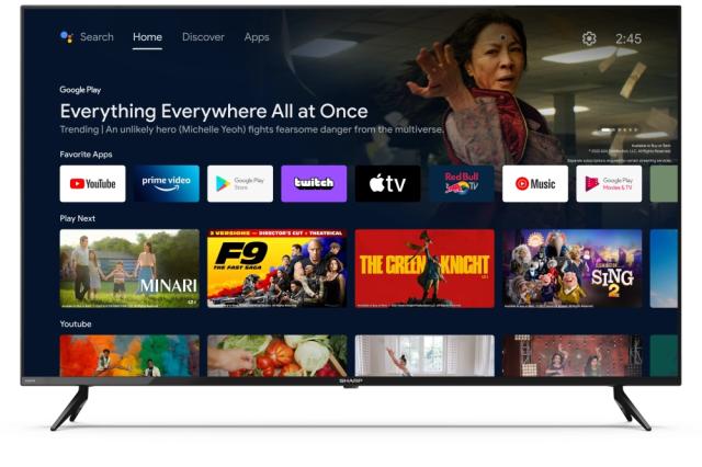 Телевизор Sharp 50FL1EA, 50" LED  Android TV, 4K Ultra HD 3840x2160 Frameless, 1 000 000:1, DVB-T/T2/C/S/S2, Active Motion 600, 2x10W (6 ohm), HDR10, Dolby Digital, Dolby Vision, DTS:X, Google Assistant, Chromecast Built-in, 2xHDMI 2.1, SD card reade
