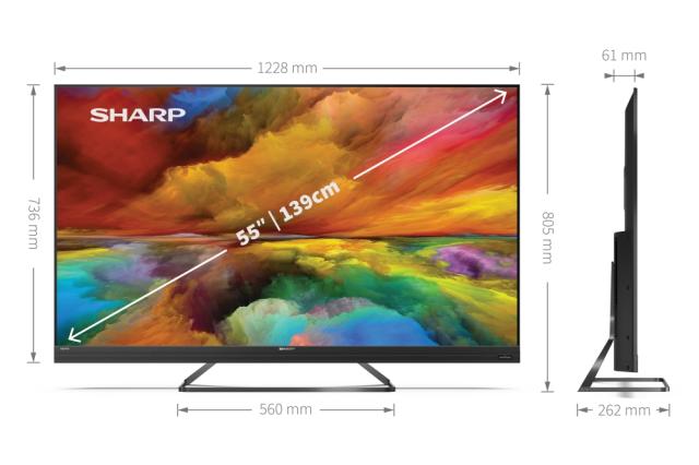 Телевизор Sharp 55EQ6EA, 55" LED  Android TV, 4K Ultra HD Quantum Dot 3840x2160 Frameless, AQUOS, 1 000 000:1, DVB-T/T2/C/S/S2, Active Motion 1000, HARMAN/KARDON, HDR10, Dolby Atmos, Dolby Vision, DTS:X, Google Assistant, Chromecast Built-in, 2xHDMI 
