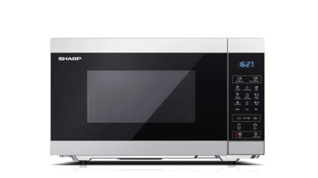 Микровълнова печка Sharp YC-MG51E-S, Fully Digital, Built-in microwave grill, Grill Power: 1000W, Cavity Material -steel, 25l, 900 W, LED Display Blue, Timer & Clock function, Child lock, Silver/Black door, Defrost, Cabinet Colour: Silver