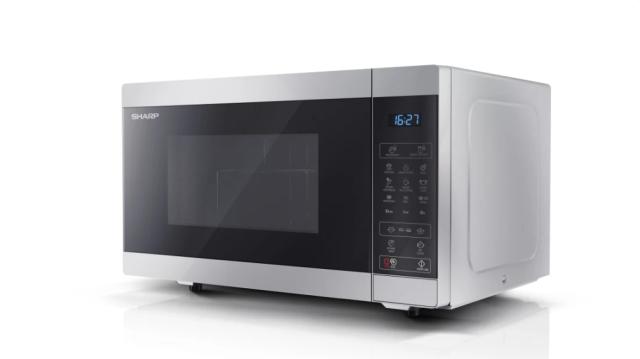 Микровълнова печка Sharp YC-MG51E-S, Fully Digital, Built-in microwave grill, Grill Power: 1000W, Cavity Material -steel, 25l, 900 W, LED Display Blue, Timer & Clock function, Child lock, Silver/Black door, Defrost, Cabinet Colour: Silver