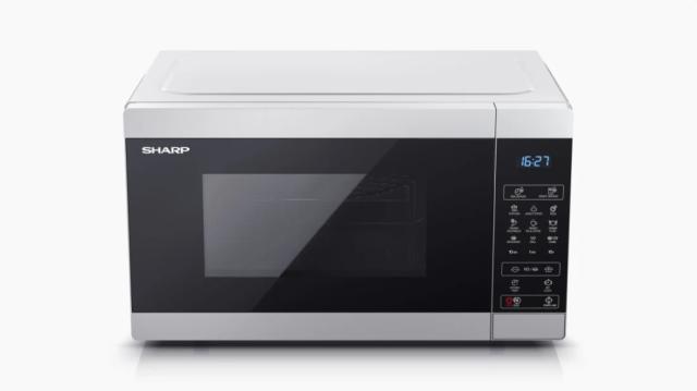 Микровълнова печка Sharp YC-MG51E-S, Fully Digital, Built-in microwave grill, Grill Power: 1000W, Cavity Material -steel, 25l, 900 W, LED Display Blue, Timer & Clock function, Child lock, Silver/Black door, Defrost, Cabinet Colour: Silver