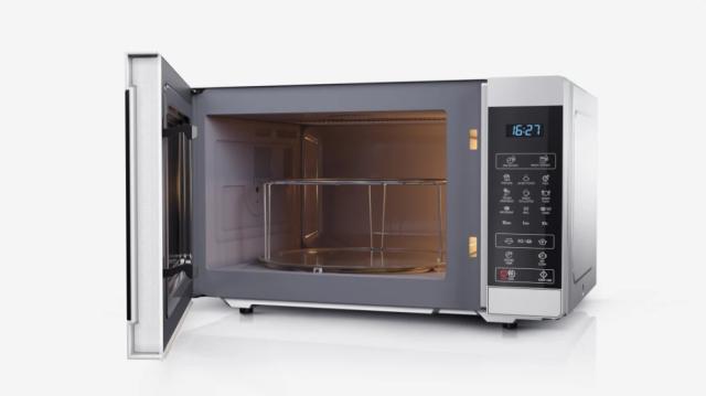 Микровълнова печка Sharp YC-MG51E-S, Fully Digital, Built-in microwave grill, Grill Power: 1000W, Cavity Material -steel, 25l, 900 W, LED Display Blue, Timer & Clock function, Child lock, Silver/Black door, Defrost, Cabinet Colour: Silver