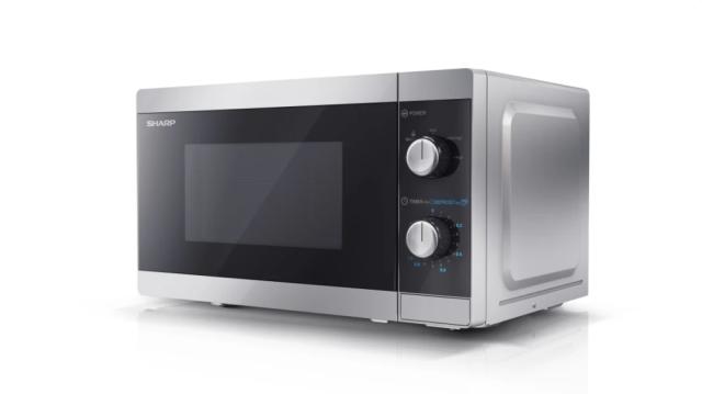 Микровълнова печка Sharp YC-MS01E-S, Manual control, Cavity Material -steel, 20l, 800 W, Defrost, Silver/Black door, Cabinet Colour: Silver
