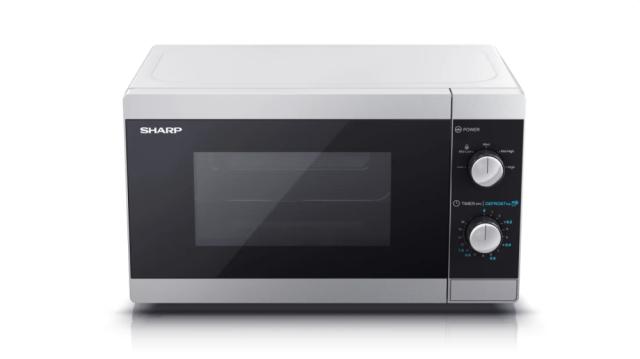 Микровълнова печка Sharp YC-MS01E-S, Manual control, Cavity Material -steel, 20l, 800 W, Defrost, Silver/Black door, Cabinet Colour: Silver