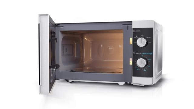 Микровълнова печка Sharp YC-MS01E-S, Manual control, Cavity Material -steel, 20l, 800 W, Defrost, Silver/Black door, Cabinet Colour: Silver