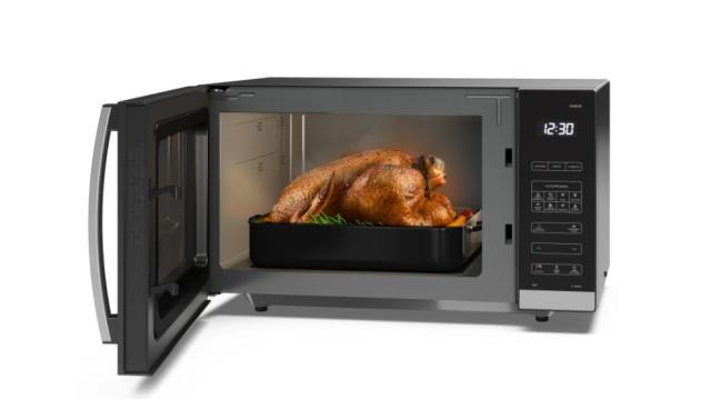 Микровълнова печка Sharp YC-QS302AE-B, Inverter Microwave Oven, Fully Digital, Cavity Type: Flatbed, 30l, 900 W, LED Display White, Timer & Clock function, Child lock, Black door, Defrost, Cabinet Colour: Black