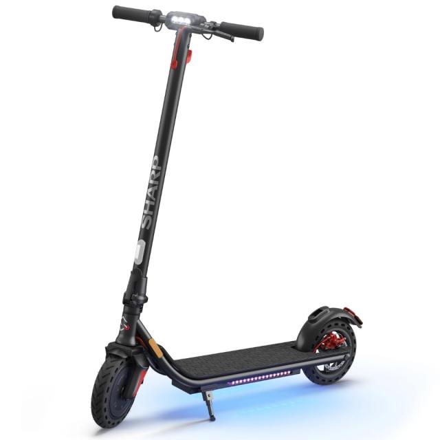 Електрически скутер Sharp Electric Scooter, Range per charge: 25 km, LED Display, USB Charging Port, Bluetooth, IPX4 certification, Wheel size: 8.5", Dual brake systems, Wooden illuminated deck, Max load: 120 kg, Black
