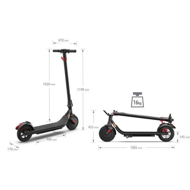 Електрически скутер Sharp Electric Scooter, Range per charge: 25 km, LED Display, USB Charging Port, Bluetooth, IPX4 certification, Wheel size: 8.5", Dual brake systems, Wooden illuminated deck, Max load: 120 kg, Black
