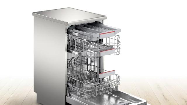 Съдомиялна Bosch SPS4HMI61E SER4 Free-standing dishwasher 45cm, E, 9,5l, 10ps, 6p/4o, 44dB, Silence 41dB, 3rd drawer, Rackmatic, inox, HC