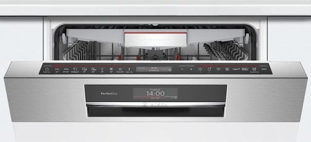 Съдомиялна Bosch SMI8YCS03E, SER8, Learning dishwasher semi-integrated, B, Zeolith, EcoDrying, 9,5 l, 14 ps, 8p/6o, 43 dB(B), Silence 41 dB, 3rd drawer, Extra Clean Zone, 2 TFT display, PerfectDry, Home Connect, interior light