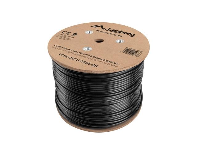 Кабел Lanberg LAN cable FTP Cat.6 305m Outdoor Solid CU Fluke Passed, black
