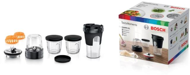 Аксесоар Bosch MUZ45XTM1 TastyMoments kit, set of 5-in-1 accessories for mixing, grinding, shredding, storage, 3 glass jars for grinding and crushing, with a lid