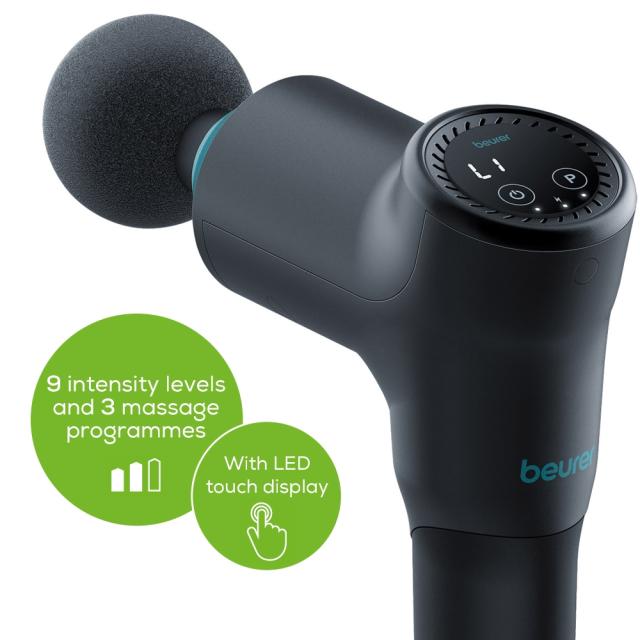 Масажор BEURER MG 185 deep tissue massager, 9 intensity levels & 3 massage programmes, 5 massage attachments, Lithium-ion battery up to 5.5h of use, storage case
