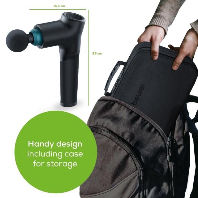 Масажор BEURER MG 185 deep tissue massager, 9 intensity levels & 3 massage programmes, 5 massage attachments, Lithium-ion battery up to 5.5h of use, storage case