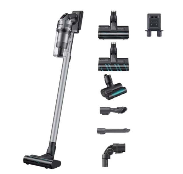 Прахосмукачка Samsung VS20T7566T5/GE, Samsung Jet 75 complete extra Cordless vacuum cleaner with Jet Cyclone, Turbo Action Brush, Digital Display, Suction power 200W, 2-in-1 Charger, Silver