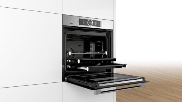 Фурна Bosch HSG636XS6 SER8; Premium; Combi-steam oven, 4D HotAir, fullSteam, EcoClean back, PerfectBake, PerfectRoast, 14 HM, 3-lvl rail, HC, LED light, 3x 2,5“-TFT