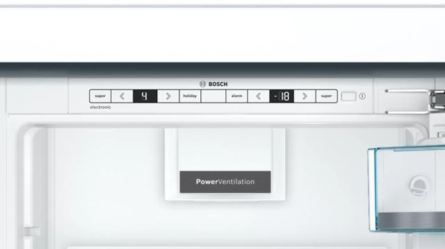Хладилник Bosch KIN86AFF0 SER6 BI fridge-freezer NoFrost, F, 177,2cm, 255l(188+67), 39dB, VitaFresh Plus, EasyAccess shelf, Vario Shelf, 2 cooling systems, display, fan, BigBox, flush-folding
