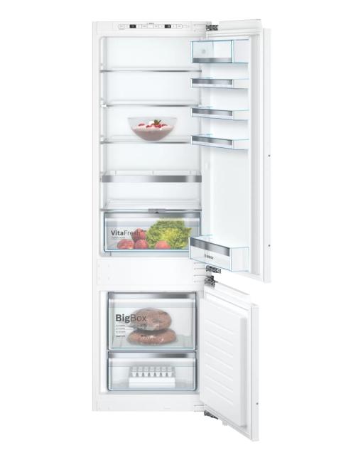 Хладилник Bosch KIS87AFE0 SER6 BI fridge-freezer LowFrost, E, 177,2cm, 270l(209+61), 36dB, VitaFresh Plus, EasyAccess shelf, Vario Shelf, 2 cooling systems, display, flush-folding