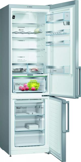 Хладилник Bosch KGN39HIEP SER6; Premium; Free-standing fridge-freezer NoFrost E, 204/60/66cm, 366l(279+87), 39dB, VitaFresh Plus, inox EasyClean doors, display, HC