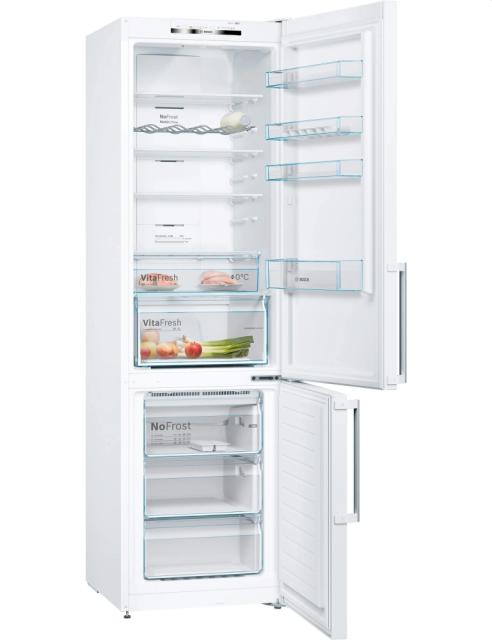 Хладилник Bosch KGN39VWEQ SER4 FS fridge-freezer NoFrost, E, 203/60/66cm, 368 l (279+89), 39 dB(C), VitaFresh, handles, white