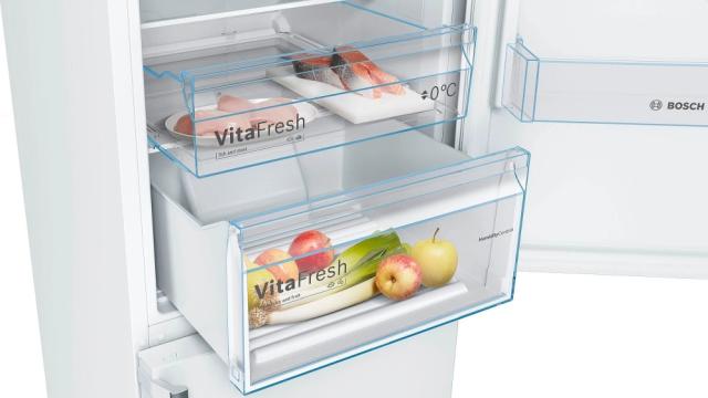 Хладилник Bosch KGN39VWEQ SER4 FS fridge-freezer NoFrost, E, 203/60/66cm, 368 l (279+89), 39 dB(C), VitaFresh, handles, white