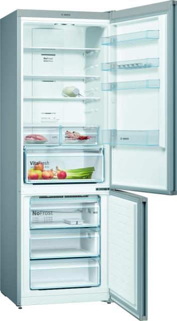 Хладилник Bosch KGN49XLEA SER4; Comfort; Free-standing fridge-freezer NoFrost, E, 203/70/67cm, 435l(330+105), 40dB, VitaFresh, Inox-look, display