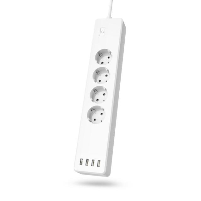 Смарт разклонител HAMA 4 гнезда, WiFi 2.4Ghz, 4 портов USB хъб, Бял