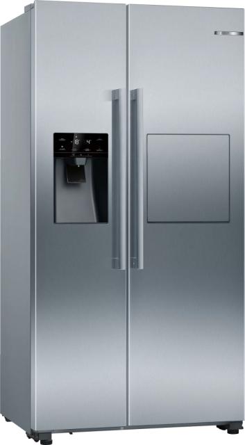 Хладилник Bosch KAG93AIEP SER6 SbS fridge-freezer, NoFrost, E, 179/91/71cm, 531l(366+165), 42dB, 2 MultiBox, Auto dispenser and IceMaker, HomeBar, water connect., inv.comp., Inox EasyClean