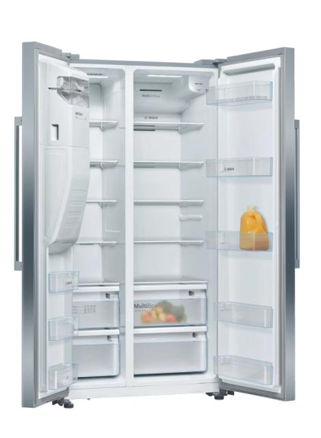Хладилник Bosch KAD93VIFP SER6 SbS fridge-freezer, NoFrost, F, 179/91/71cm, 533l(368+165), 42dB, Auto dispenser and IceMaker, water connect., inv.comp., Inox EasyClean