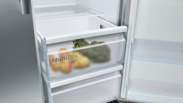 Хладилник Bosch KAD93VIFP SER6 SbS fridge-freezer, NoFrost, F, 179/91/71cm, 533l(368+165), 42dB, Auto dispenser and IceMaker, water connect., inv.comp., Inox EasyClean