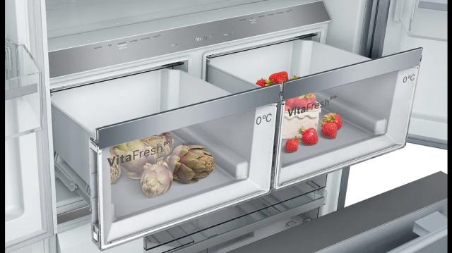 Хладилник Bosch KFF96PIEP, SER8, French-door fridge-freezer, NoFrost, E, 183/91/71, 573 l(402+171), 39 dB(C), 1 VitaFresh 0° drawer - Fish and meat, 2 Vitafresh pro 0°C drawers, Water dispenser- direct conn.water-tap, Automatic ice cube maker