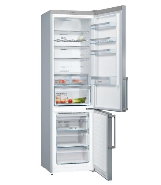 Хладилник Bosch KGN397LEQ, SER4, FS fridge-freezer NoFrost, E, 203/60/66cm, 368l(279+89), 39dB(C), VitaFresh, bottle rack, handles, Inox-look, display