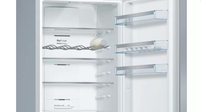 Хладилник Bosch KGN397LEQ, SER4, FS fridge-freezer NoFrost, E, 203/60/66cm, 368l(279+89), 39dB(C), VitaFresh, bottle rack, handles, Inox-look, display